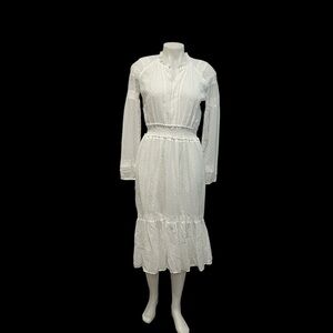 Lauren Ralph Lauren white long sleeve Swiss dot and lace midi dress 8P
